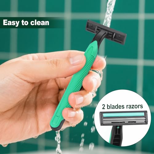 Disposable Twin Blade Razors in Bulk, Individually Wrapped - Clear Safety Cap, For Homeless, Hotel, Airbnb, Travel (pack of 30,green)