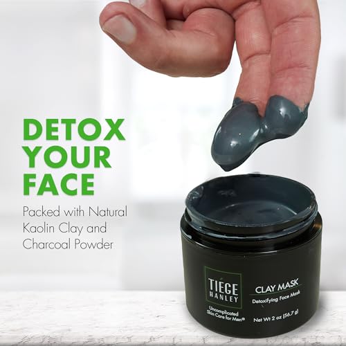 Tiege Hanley Detoxifying Facial Clay Mask for Men, Deep Pore Cleansing Charcoal Face Mask With Natural Kaolin Clay and Aloe, Absorbs Oil & Reduces Appearance of Pores, Men¡¯s Skin Care, 2 Oz, 2 Pack