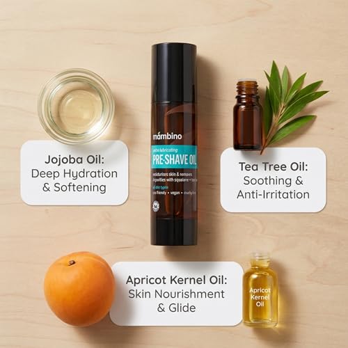 Mambino Organics Tea Tree Pre-Shave Oil – 2 fl oz / vegan grooming oil for sensitive skin