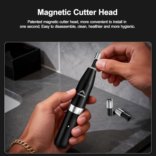 Professional Nose Hair Trimmer for Men Women, Painless Electric Ear & Nasal Hair Clipper, Patented Magnetic Heads (3-Pc Set), Micro-Vacuum, 8000 RPM, 180-Min Runtime, Waterproof Travel Kit