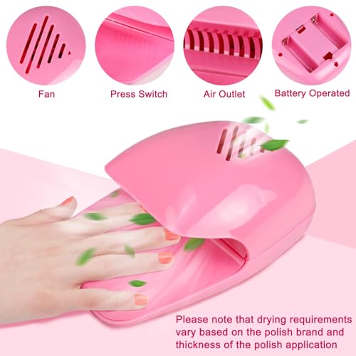Pink Nail Polish Dryer - Portable Battery Operated Air Fan