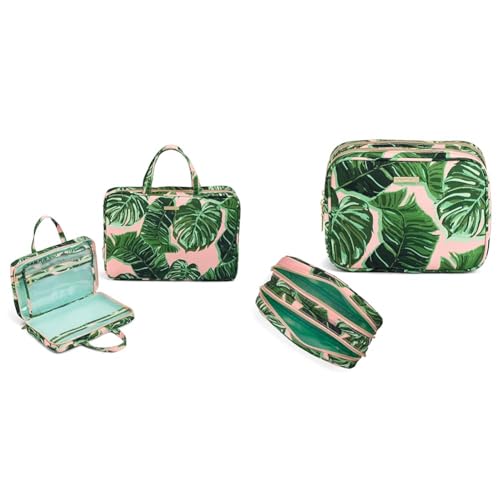 Conair 2 Piece Tropical Palm Leaf Print Weekender Bag Set With Clear Pencil Case Makeup Bag