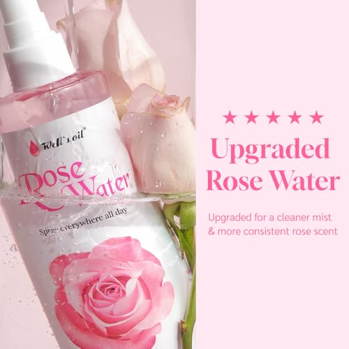 Well's Oil Rosewater Face & Hair Mist Spray (2 fl oz / 59 mL) | 4pcs | Floral Rosewater Hydrosol | Alcohol-Free