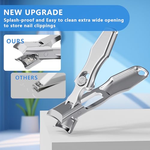 Nail Clippers Set, INXEN 2Pcs Wide Jaw Opening No Splash Fingernail Clipper with Catcher,German Toe Nail Clippers for Thick Nails for Seniors, Stainless Steel Travel Nail Kit Nail Cutter for Adult