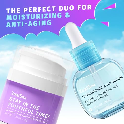 Zealsea Hydration Boost and Renewal Set: 2% Hyaluronic Acid Serum and Anti-aging Retinol Cream Revitalize Youthful Radiance.