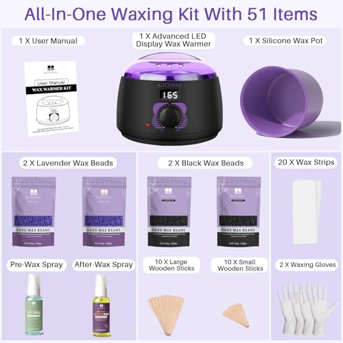 BLITZWAX Brazilian Bikini Wax Kit with Digital Warmer & 51 Items