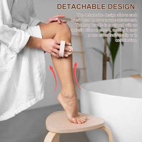 Dry Brushing Set - Natural Boar Bristle Body & Face Brush, Wooden Long Handle Scrub Brush for Cellulite & Lymphatic Drainage Body Care, Detachable, 3 Brush Heads