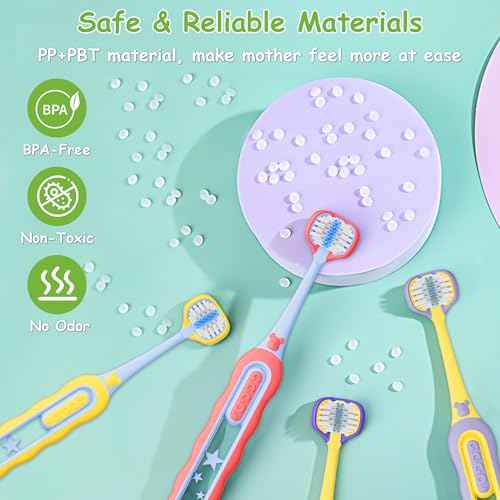 Toddler Toothbrush 4 Pack, Soft Baby Toothbrush Efficient 3 Sided Kids Tooth Brush for Ages 1-12 Years, Infant Training Tooth Brush Complete Tooth and Gum Care, Easy to Grip(Patent)