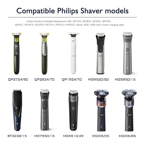 5V Charger Cord Compatible with Philips One Blade QP2724 Charging Cable for Phillips Norelco Oneblade 360, QP1924, QP2834, MG5910, Shaver 3600, 3900, Beard Trimmer Power Cord Replacement 2Pcs