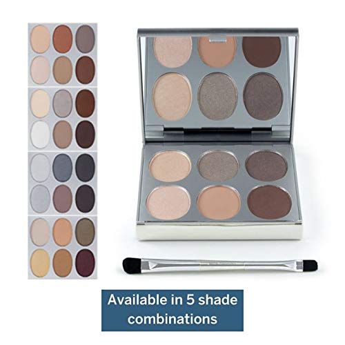 Jerome Alexander New Again Eyeshadow Palette & Brush, 6 Buildable & Blendable Micronized Powder Shades (Bright Definition)