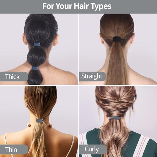 Fishinsea 150 Pack Seamless Elastic Hair Ties for Thick & Thin Hair - Black, Gray, Navy Blue