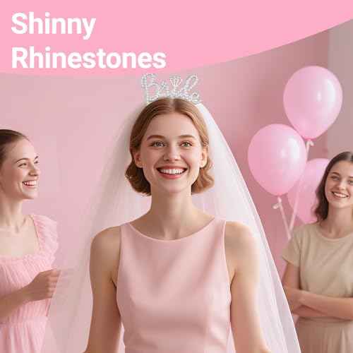 3Pcs Bride to Be Headband with Sash and Veil for Bachelorette Party Decorations, Bridal Shower Accessories for Gift, Favors - Silver