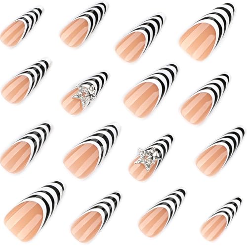 Press on Nails Long Almond French Tip 24pcs