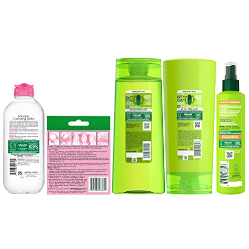 Garnier Back to School Bundle| Micellar Water (400mL), EcoPads, Fructis Sleek & Shine Shampoo (22 Fl Oz), Conditioner (21 Fl Oz) + 10-in-1 (8.1 Fl Oz), 5-piece Set (Packaging May Vary)