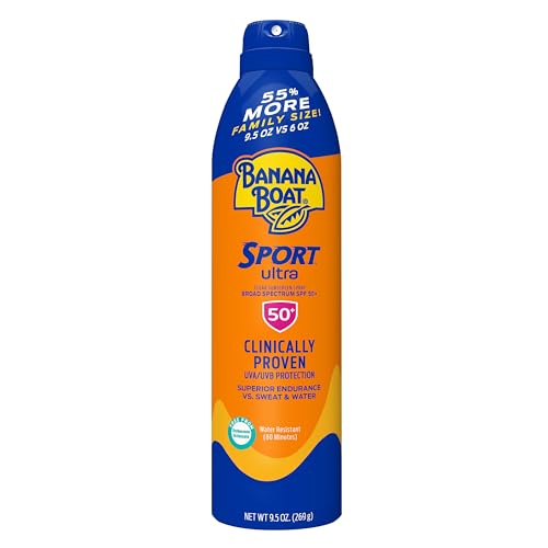 Banana Boat Sport Ultra SPF 50 Sunscreen Spray, 9.5oz | Banana Boat Sunscreen Spray SPF 50, Oxybenzone Free Sunscreen, Spray On Sunscreen, Water Resistant Sunscreen, Family Size Sunscreen, 9.5oz