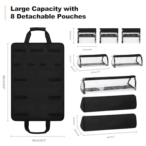 Hair Tools Travel Bag, Roll Up Tool Bag Organizer for Hair Stuff, Hairstylist Traveling Bag with 8 Detachable Zipper Pouch, Professional Cosmetology Bag for Hairdresser Barber, Heat Resistant Lining