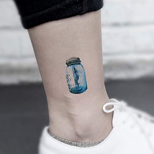 6 Pieces Small Cute Dream Blue Sea Marine Octopus Jellyfish Starfish Whale Drift Bottle Temporary Tattoo
