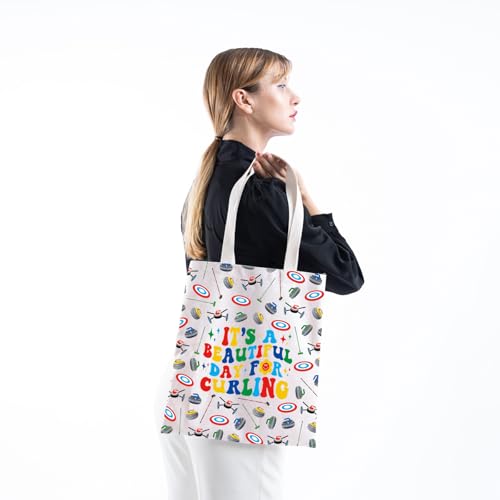 TSOTMO Cute Curling Tote Bag for Curling Fans Sport Lover Gift - It's a Beautiful Day for Curling