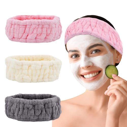 Microfiber Spa Headband 3-Pack - Soft Terry Cloth for Face & Makeup