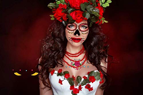 Day of the Dead Face Tattoos - 8 Sheet Sugar Skull Temporary Tattoo Kit