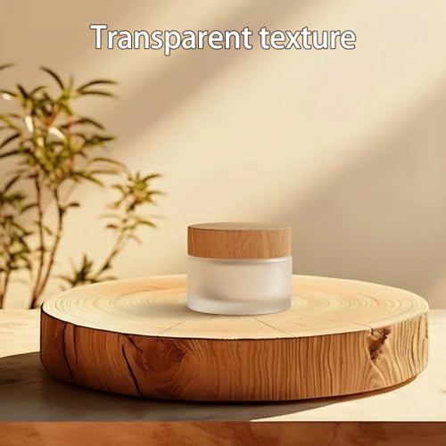 QUUPY 100ml Frosted Glass Refillable Cream Jar with Bamboo Lid Travel Container