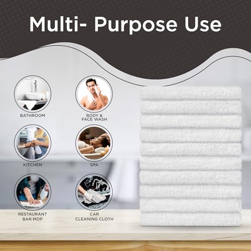Cotton Washcloths 12x12 in, 10 Pack, Absorbent White