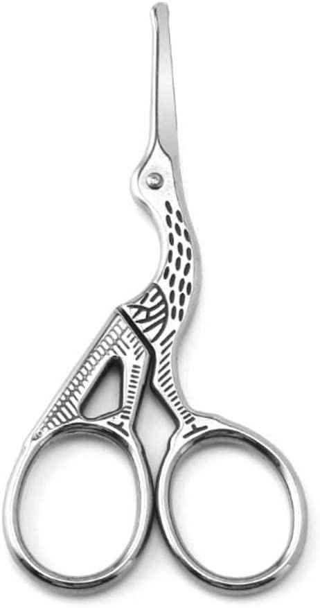 Silver Cranes Shaped Stainless Steel Nose Hair Clippers, Eyebrows and Nose Hair, Round Head Scissors Manual Nose Hair Trimmers, Eyelashes Professionals Facial Nose Hair Trimmers Scissors