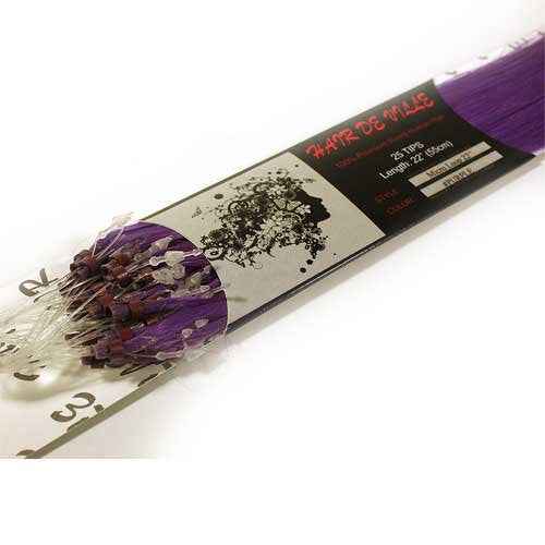 25 Strands 22" Long Micro Loop Ring Beads I Tip100% Human Hair Extensions Color 1 g Each (# Purple)