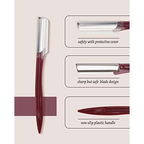 MoHern Multipurpose Eyebrow & Face Razor - 20 Pcs Dermaplane Razor, Face Shaver for Women and Men (Red)