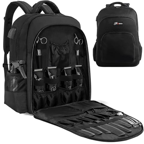 TORIBIO Black Barber Supplies Backpack with USB Port - Large Capacity, Professional Tool Bag for Men