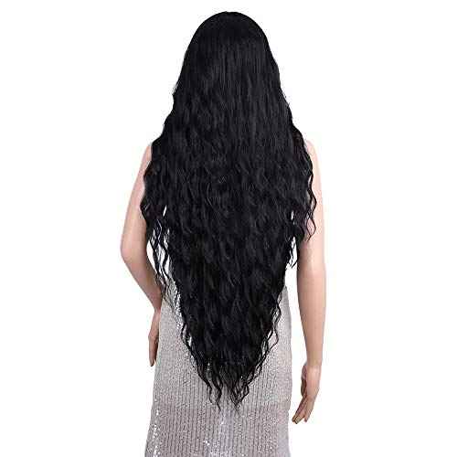 Long Black Wig for Women 36 inch Super Long Water Wavy Wigs Heat Resistant Synthetic Soft Wavy Fluffy Curly Wig for Daily Party Use Halloween Wig
