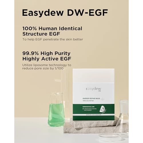 EASYDEW Barrier Repair Mask - Intense Moisture-Rich Face Mask with Revitalizing Cream Essence for Lasting Hydration with EGF Peptide, Ceramides, Hyaluronic Acid, 4 Sheets