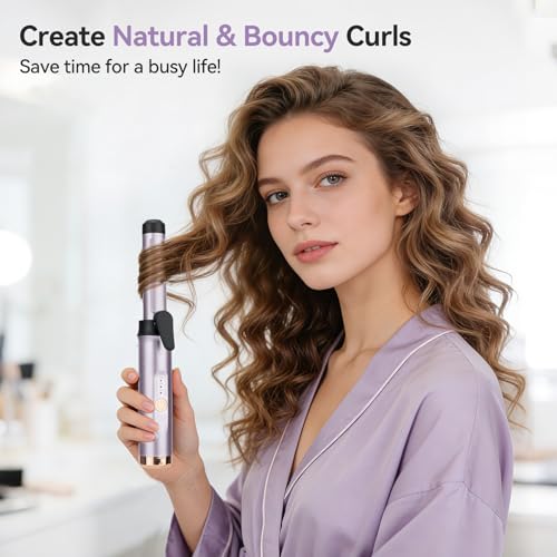 Purple Mini Cordless Travel Curling Iron with 3 Temp Settings & Negative Ions