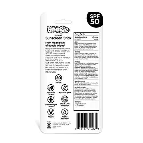 Baby Sunscreen Stick by Boogie Block, Mineral Sunscreen SPF 50, FSA/HSA Eligible, Travel Size Sunblock for Kids, Zinc Oxide, Water Resistant, Vegan, Fragrance Free Pack of 2
