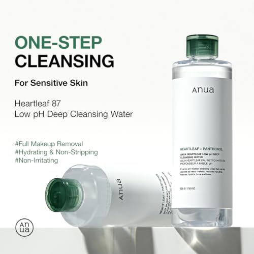ANUA Heartleaf Low pH Deep Cleansing Water, Micella Water, Panthenol, Squalane, Makeup Remover for Sensitive Skin, Korean Skin Care (500g, 17.63 oz.)