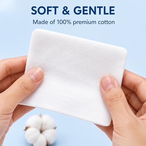 Cottonessence Large Square Cotton Pads 360 Count Pack - Hypoallergenic, Soft, Lint-Free for Makeup & Skincare
