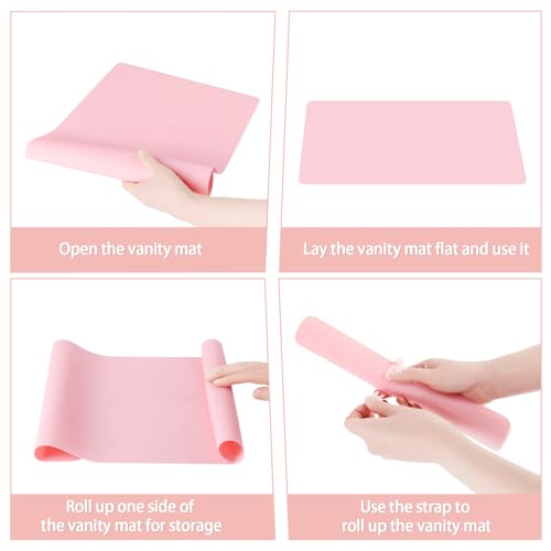 Silicone Makeup Mat for Vanity, 15.7" x 11.8" Heat Resistant Vanity Mat, Easy to Clean & Waterproof, Portable Makeup Accessories for Use While Traveling (Pink)