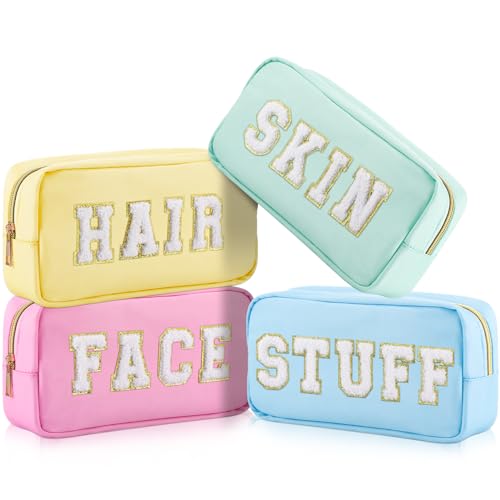 Preppy Makeup Bags Set of 4 Chenille Letter Nylon Pouches