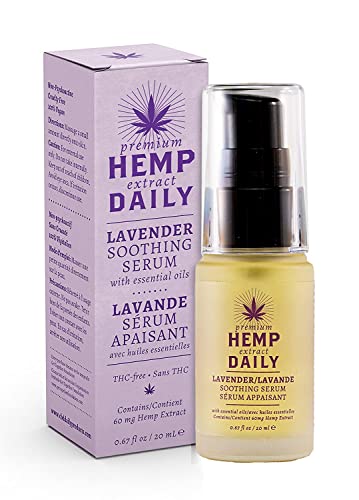 Hemp Daily Soothing Serum | Hemp Serum with Essential Oils | Vegan, Organic Ingredients | .67 Fluid Ounces (Lavender, Single)