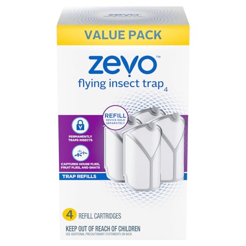 ZEVO Flying Insect Refills for Indoor Light Trap: 4 Light Trap Refill Cartridges Capture Fruit Flies, Gnats and Houseflies (4 Cartridges)