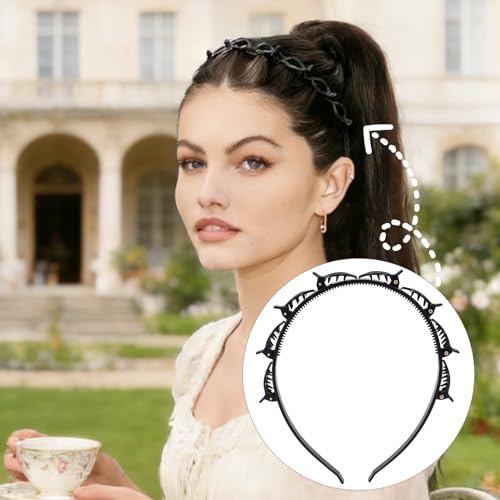 2PCS Adjustable Clip Headbands for Women Hair Styling, Braided Design, Black & Brown