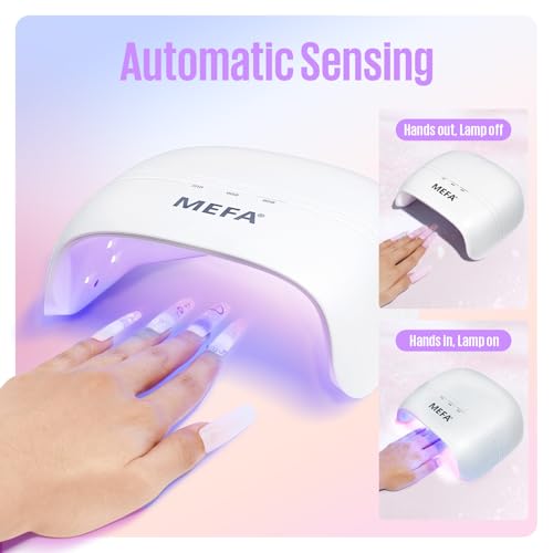 MEFA UV Nail Lamp with Gel Base and Top Coat, 72W UV Light for Gel Nails with 21pcs Lamp Beads, 3 Times UV Lamp for Gel Polish Fast Curing, LED Nail Lamp with Gel Top Coat Professional UV Light