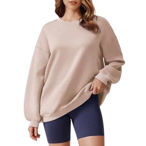 PINSPARK Sweatshirt for Women Oversized 2024 Fall Outfit Long Sleeve Y2K Pullover Top Crewneck Sweat Shirts with Side Pockets