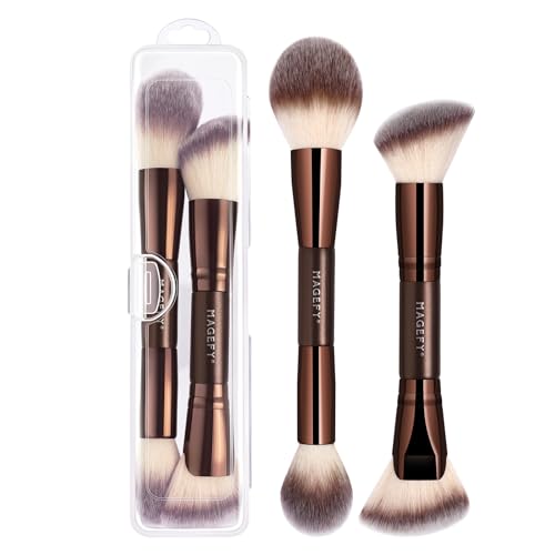 MAGEFY Double-Ended Makeup Brush Set - 4 Brushes Foundation Powder Blush