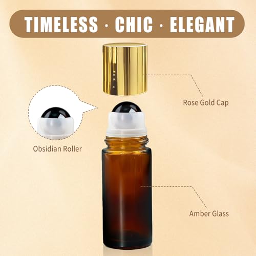 Warmify 50ml Obsidian Glass Roller Bottles for Essential Oils & Perfume - Leak-Proof Amber Refill Set