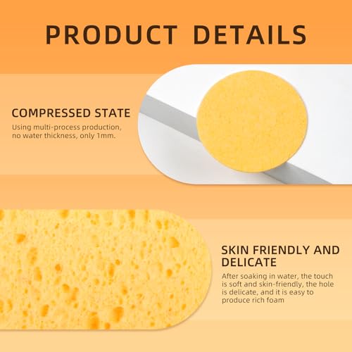 50-Count Compressed Facial Sponges, 100% Natural Cosmetic Spa Sponges for Facial Cleansing for Daily Facial Cleansing, Exfoliating Mask, Makeup Remover. Ideal for Home and Travel.