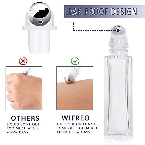wifreo Perfume Essential Oil Bottles, Square Refillable Thick Glass Roller Bottle, 4 Pack 1/3oz 10ml