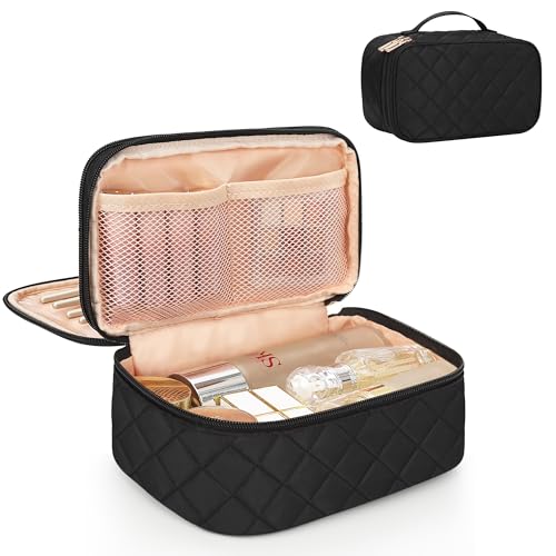 Relavel Small Makeup Bag, 2-Layer Travel Cosmetic Organizer