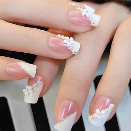 Nail Charms, 1000Pcs 3D Flower, White Acrylic, Metal, Pearl, Mix Sized, Spring Cherry Blossom Gems Design for Women Nail Decorations