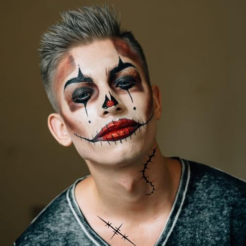 Halloween Black Stitch Scar Temporary Tattoos - 8 Pack
